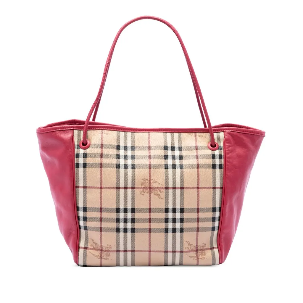 Burberry Small Haymarket Check Coated Canvas and Calfskin Canterbury Tote Beige Canvas Very good - Front View
