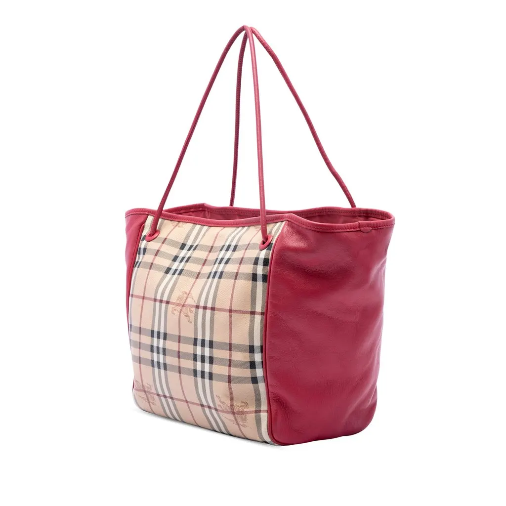 Burberry Small Haymarket Check Coated Canvas and Calfskin Canterbury Tote Beige Canvas Very good - Back View