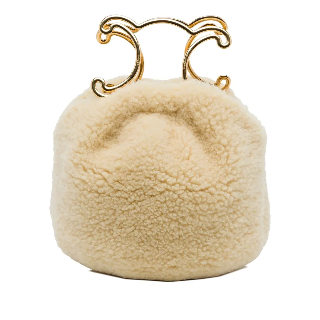 Celine Shearling Triomphe Frame Handbag Beige Shearling Very good - Front View