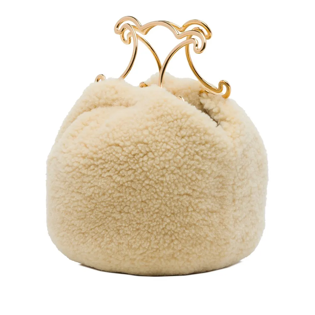 Celine Shearling Triomphe Frame Handbag Beige Shearling Very good - Back View