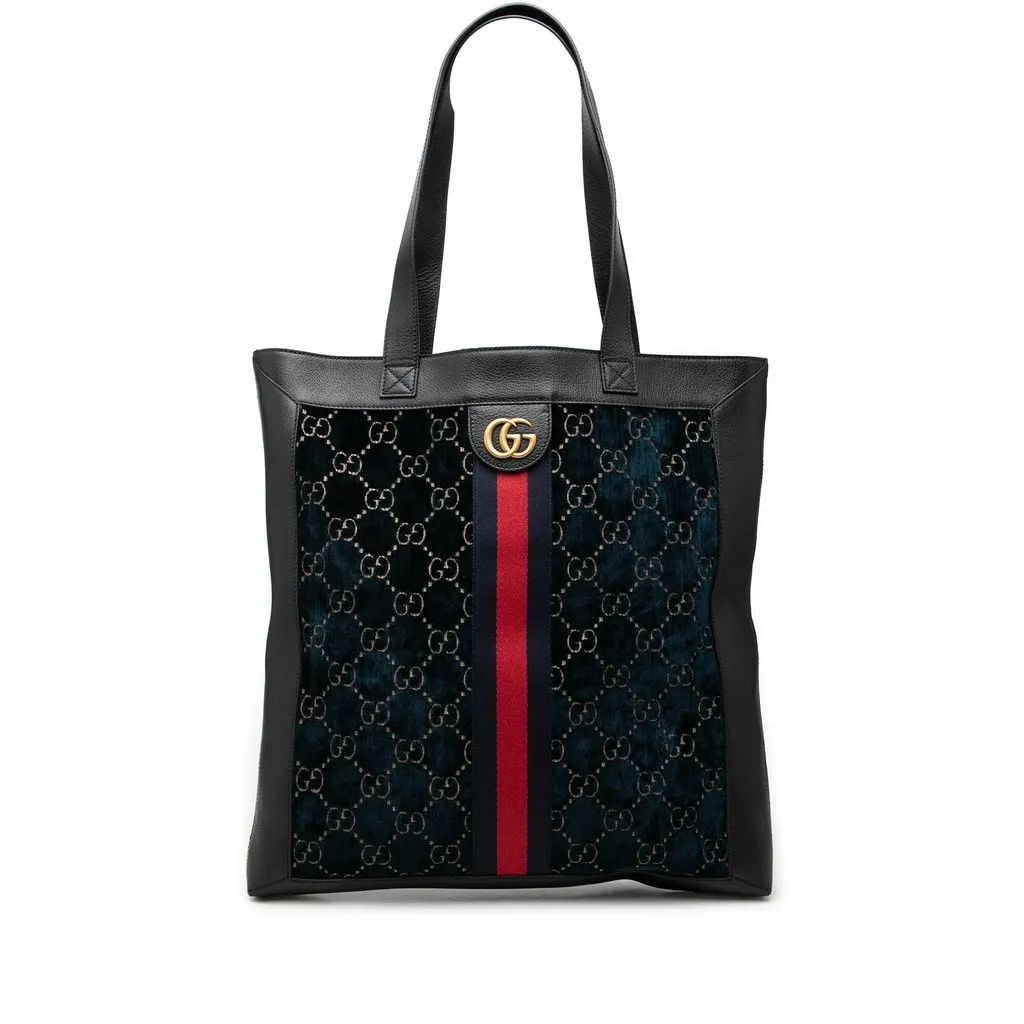 Gucci Large GG Velvet Web Ophidia Tote Blue Velvet Very good - Front View