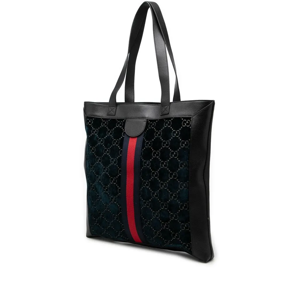 Gucci Large GG Velvet Web Ophidia Tote Blue Velvet Very good - Back View