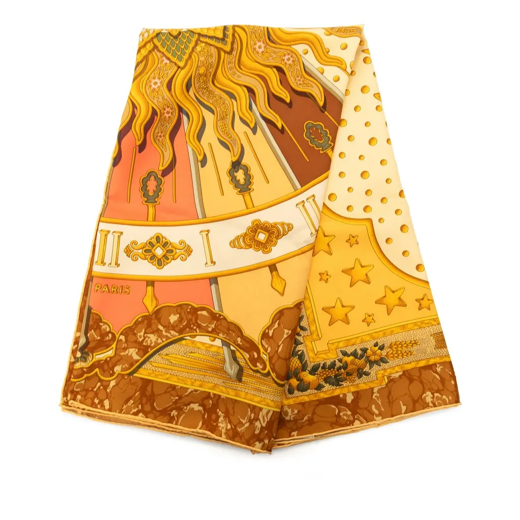 Hermès Carpe Diem Carre Silk Scarf 90 Gold Very good - Front View