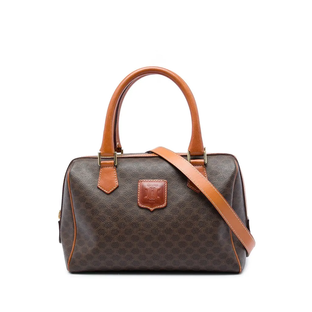 Celine Macadam Coated Canvas Satchel Brown Canvas Good - Front View