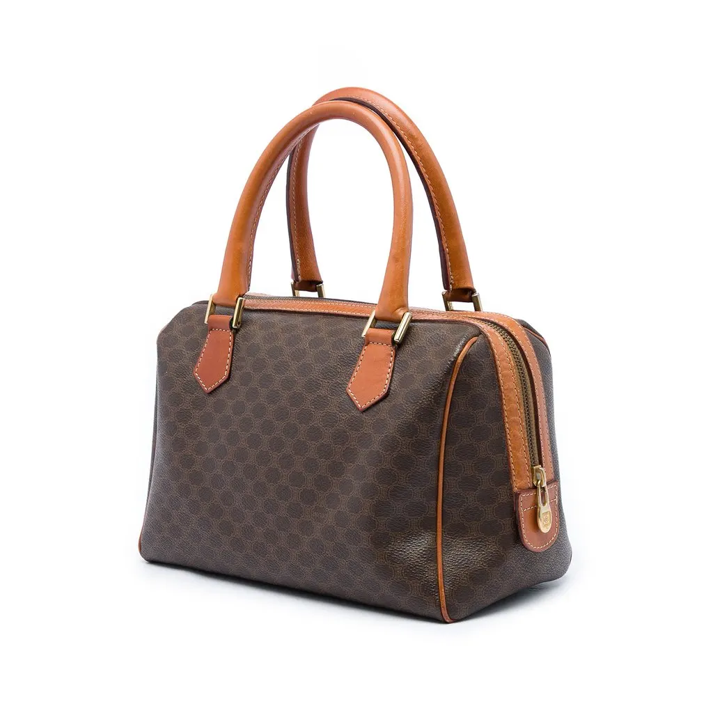 Celine Macadam Coated Canvas Satchel Brown Canvas Good - Back View