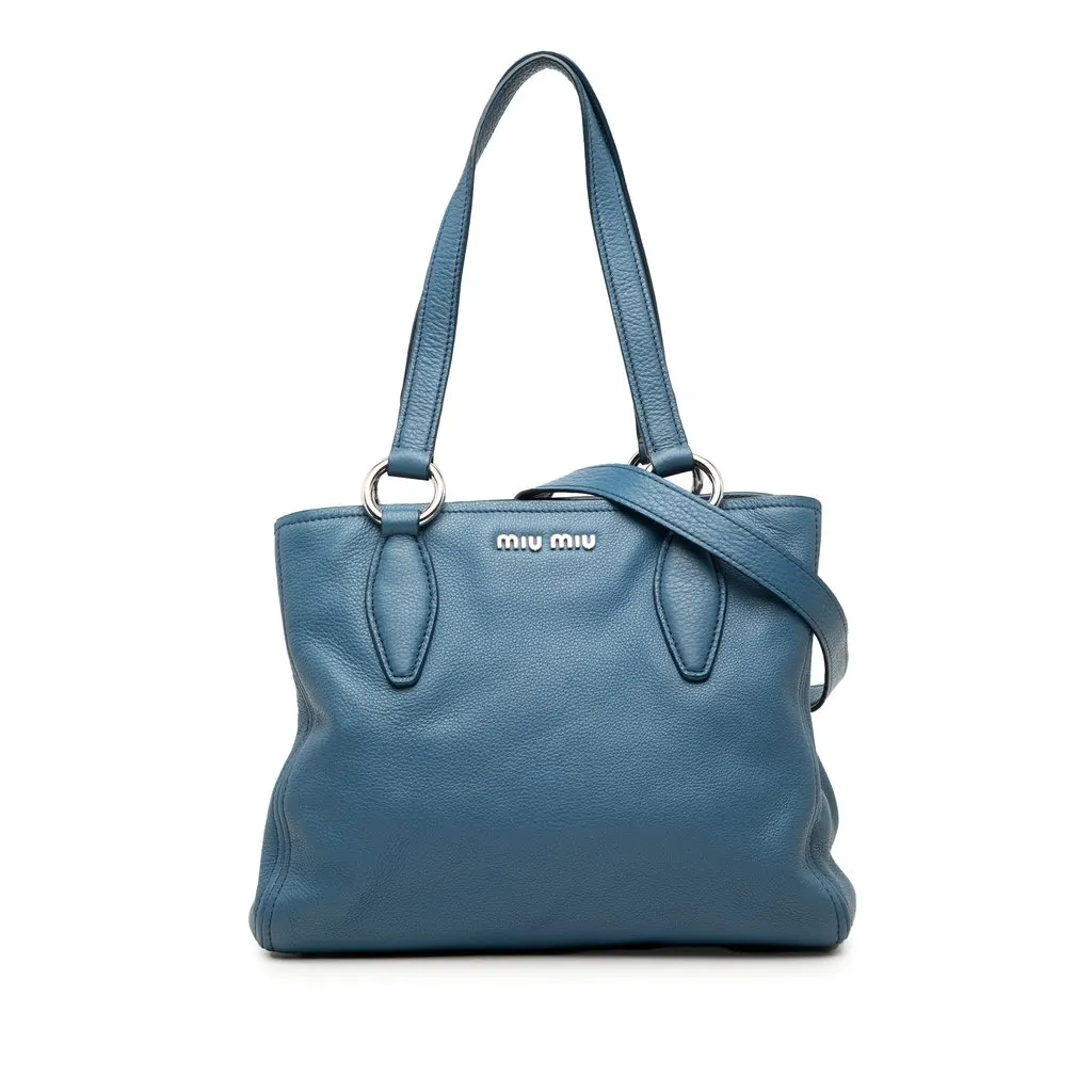 Miu Miu Small Vitello Phenix Satchel Blue Leather Very good - Front View