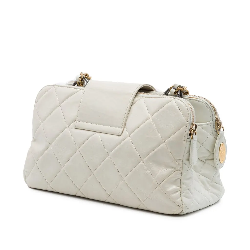 Chanel Quilted Aged Calfskin Mademoiselle Triple Zip Shoulder Bag White Leather Very good - Back View