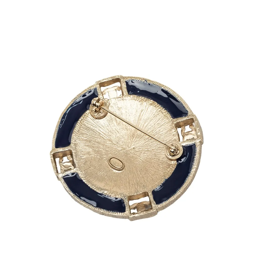 Chanel CC Gold Plated Resin and Faux Pearl Round Brooch Gold Metal Very good - Back View