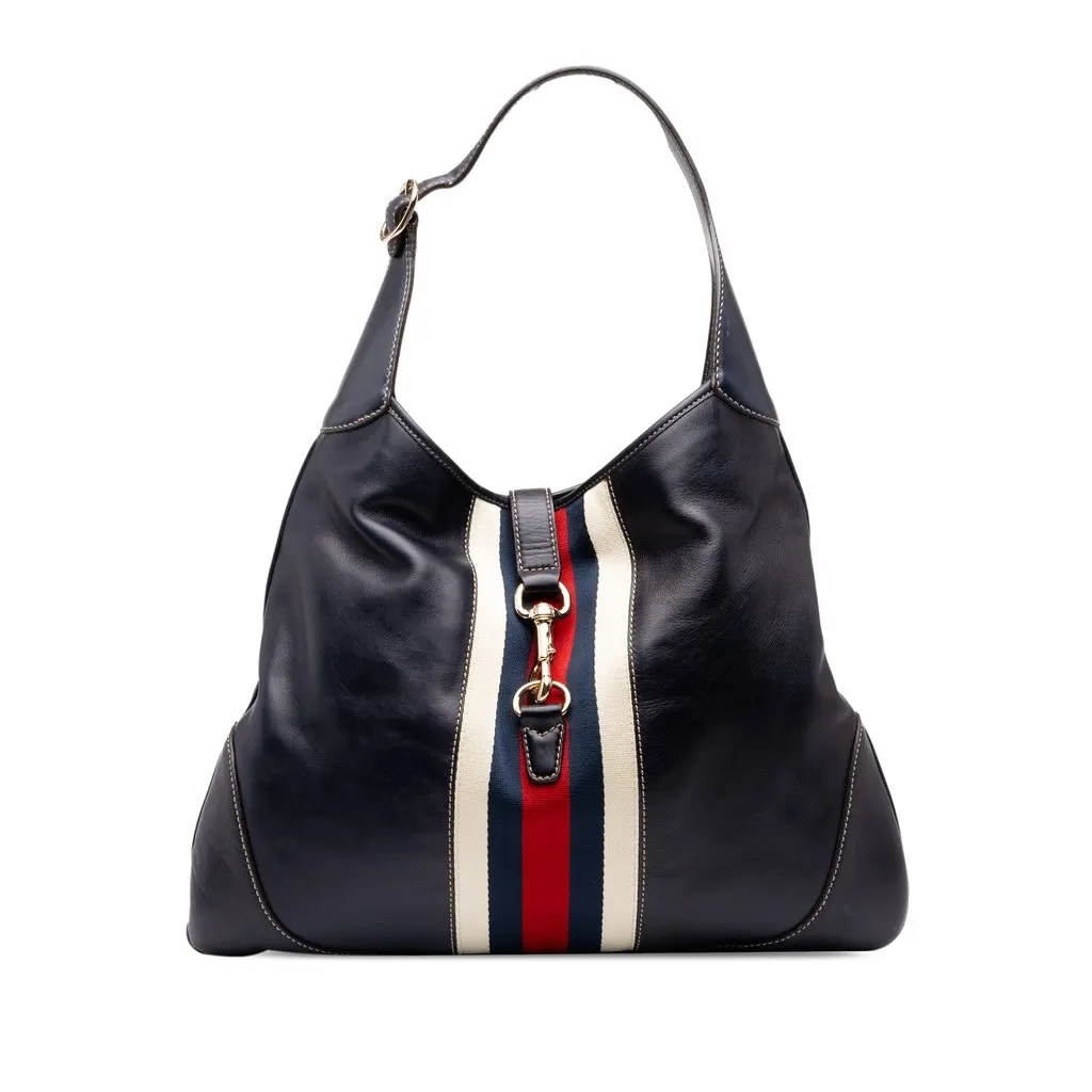 Gucci Calfskin Web Jackie O Bouvier Hobo Blue Leather Very good - Front View