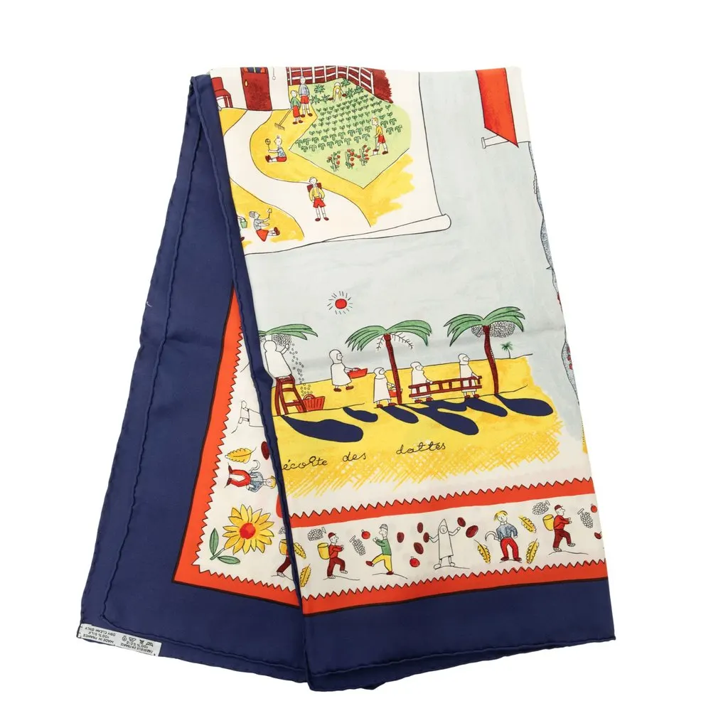 Hermès Retour A La Terre Silk Scarf 90 Blue Silk Very good - Front View