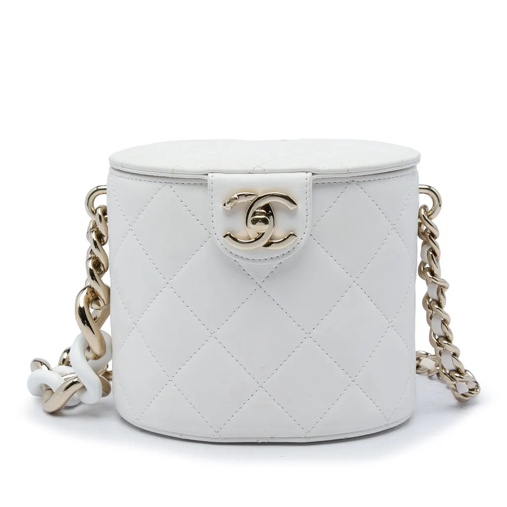 Chanel CC Lambskin Elegant Chain Vanity Case White Leather Very good - Front View