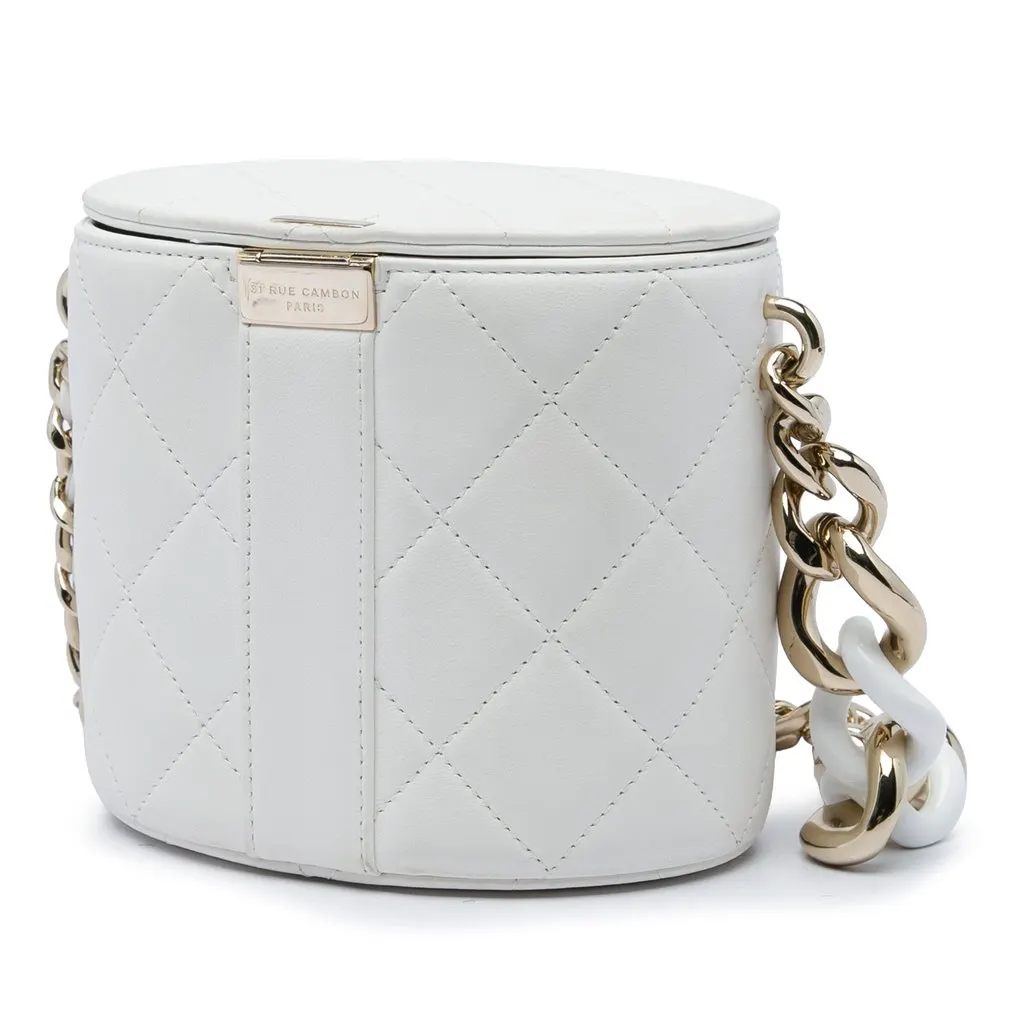 Chanel CC Lambskin Elegant Chain Vanity Case White Leather Very good - Back View