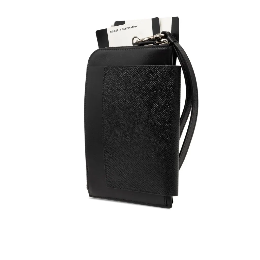 Balenciaga Leather Passport Phone Case Holder Black Leather Good - Back View