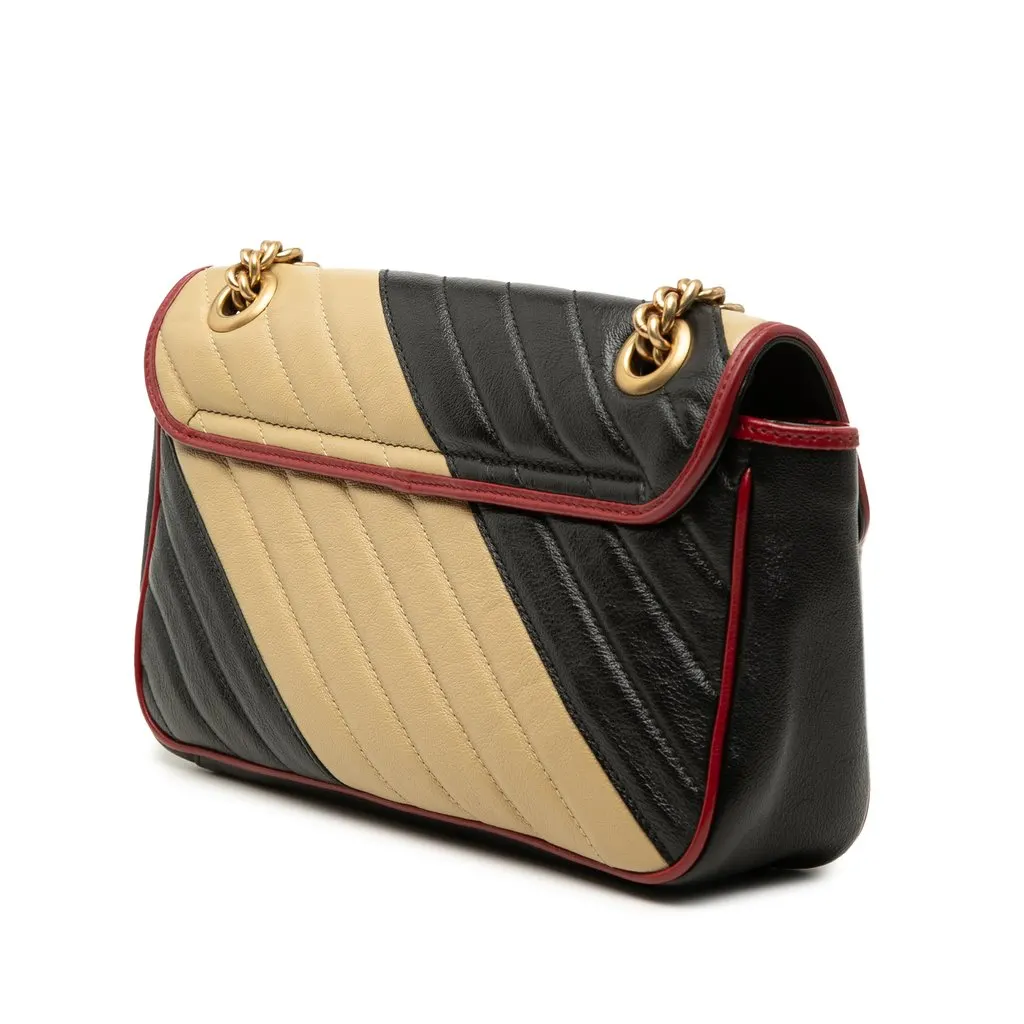 Gucci Medium GG Marmont Bicolor Matelasse Diagonal Calfskin Torchon Shoulder Bag Black Leather Very good - Back View