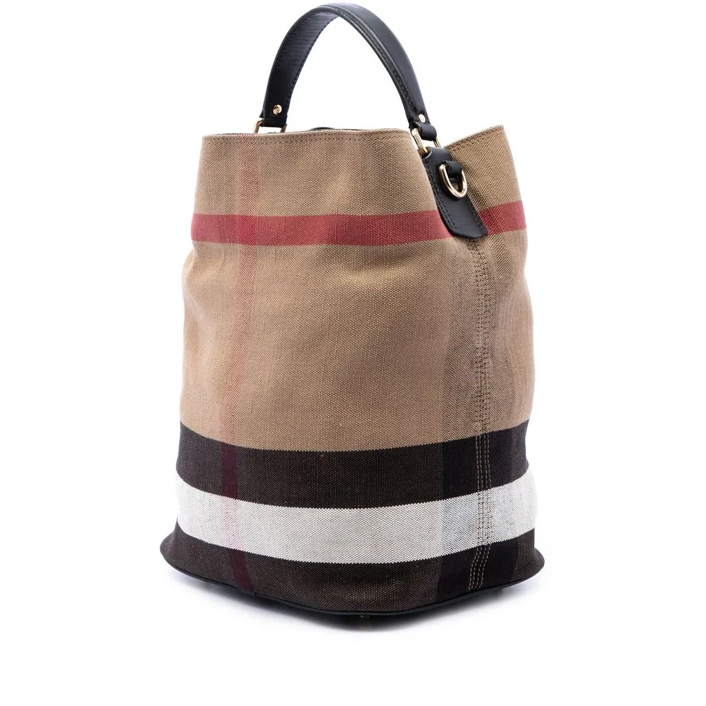 Burberry Medium Mega Check Canvas Ashby Bucket Bag Brown Canvas Very good - Back View