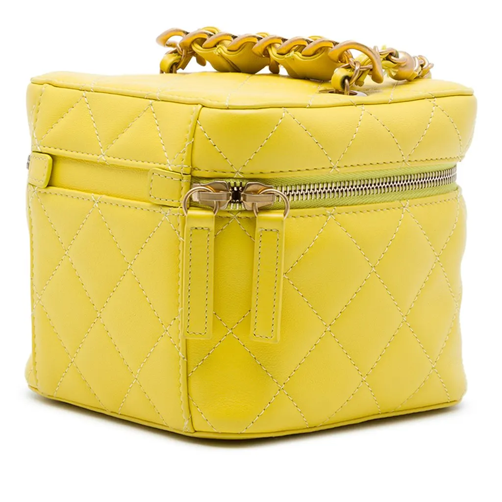 Chanel Small CC Quilted Lambskin Vanity Case With Chain Yellow Leather Very good - Back View