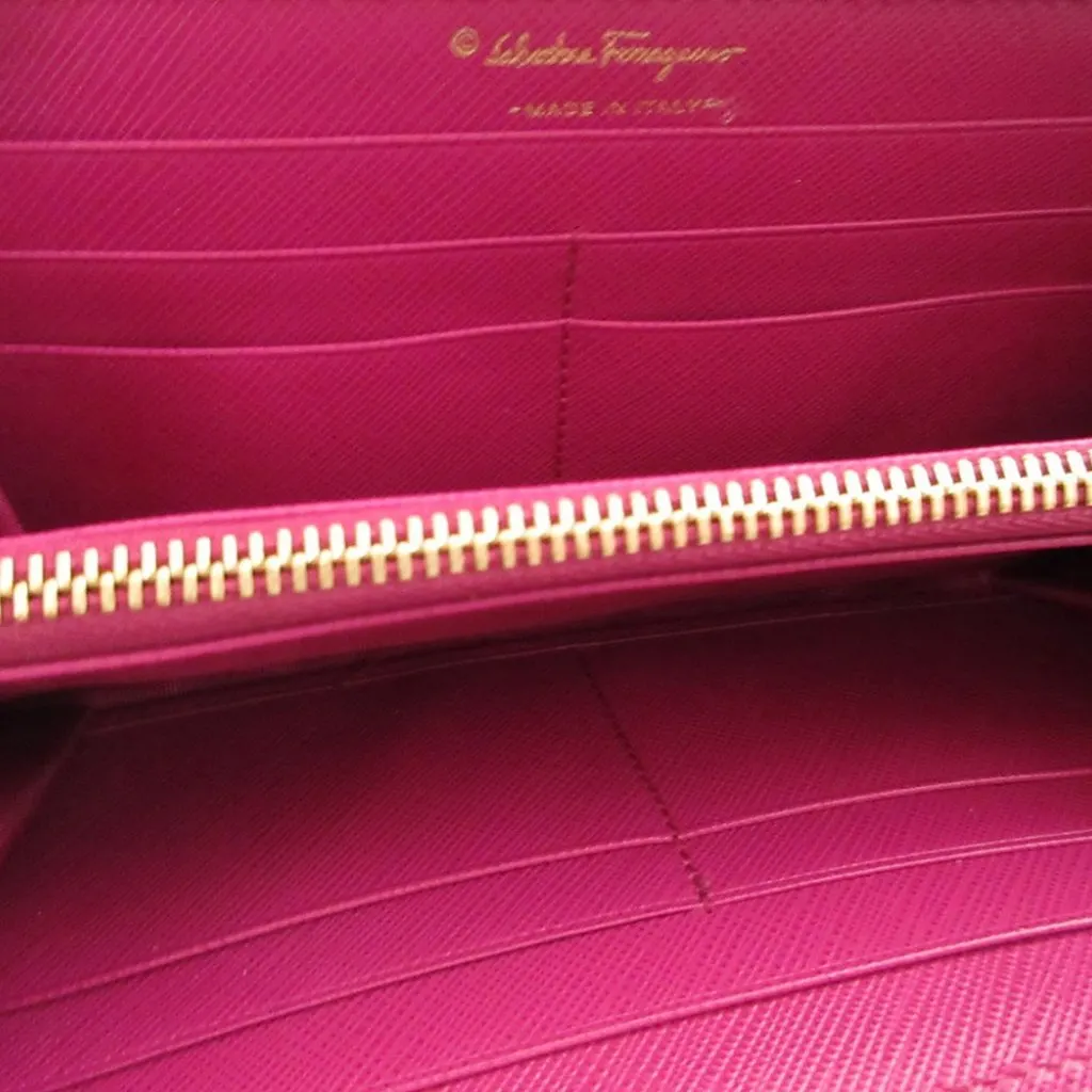 Salvatore Ferragamo Leather Vara Bow Zip Long Wallet Pink Leather Very good - Inside View