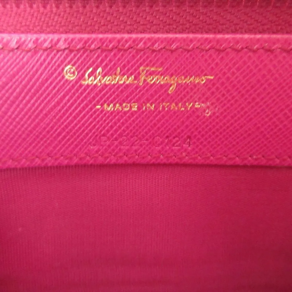 Salvatore Ferragamo Leather Vara Bow Zip Long Wallet Pink Leather Very good - Box View