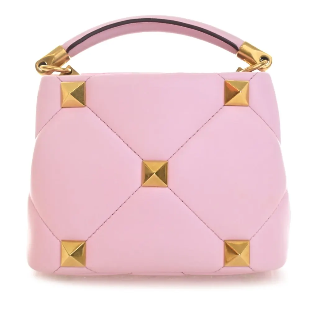 Valentino Small Nappa Roman Stud The Handle Bag Pink Leather Very good - Back View