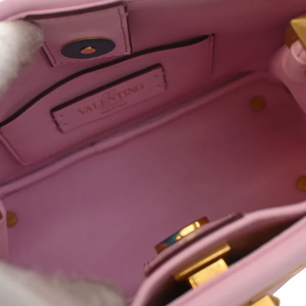 Valentino Small Nappa Roman Stud The Handle Bag Pink Leather Very good - Model View