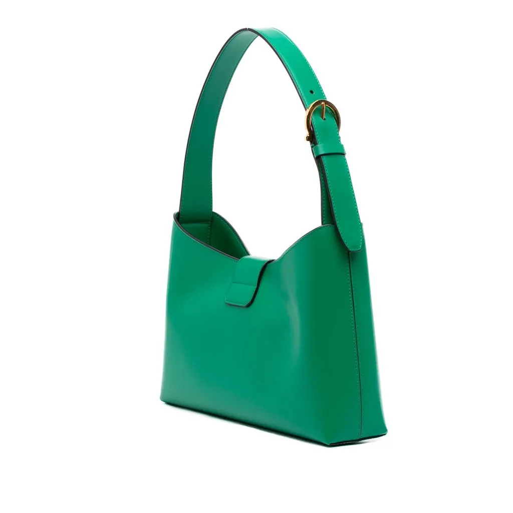 Salvatore Ferragamo Leather Gancini Trifolio Shoulder Bag Green Leather Good - Back View