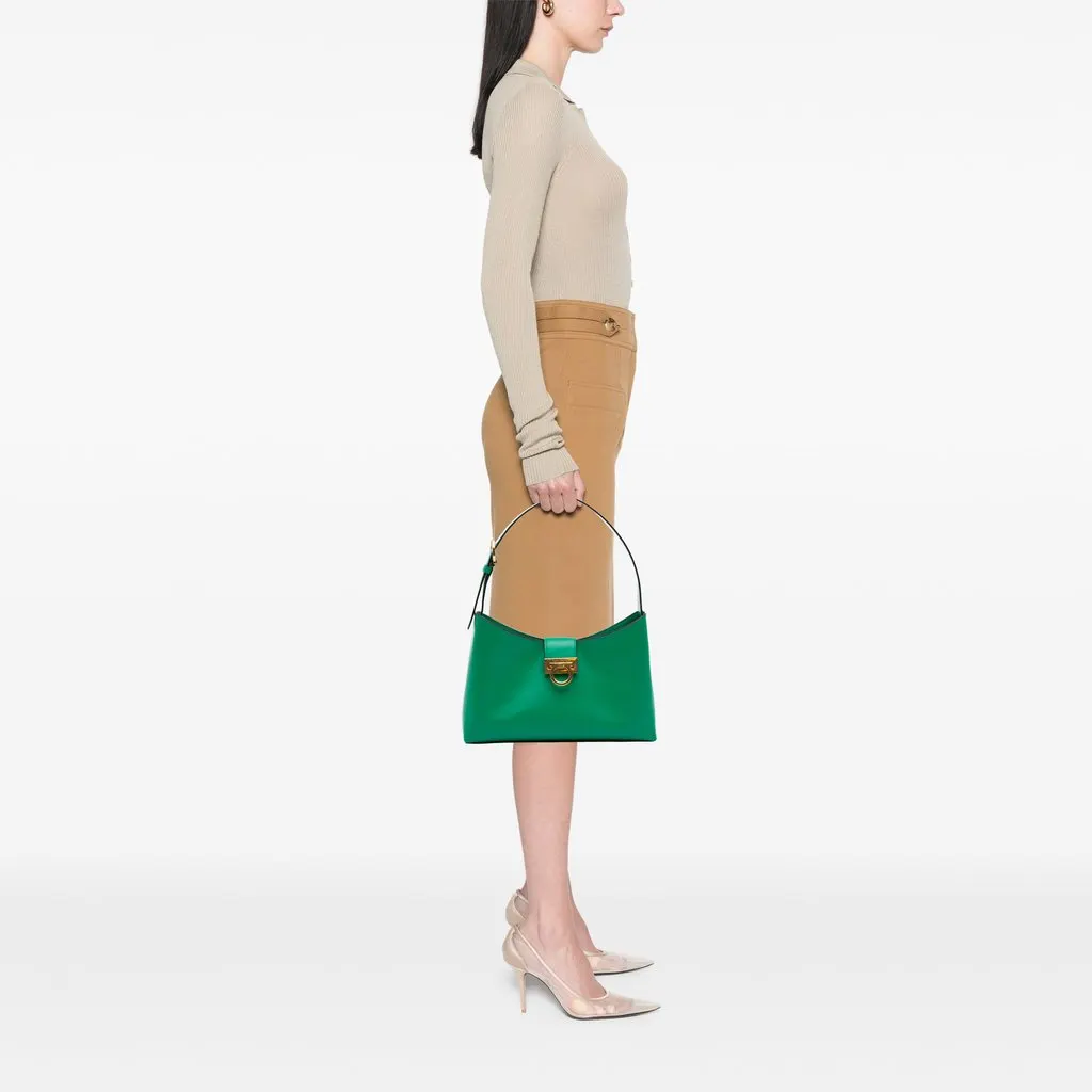 Salvatore Ferragamo Leather Gancini Trifolio Shoulder Bag Green Leather Good - Model View