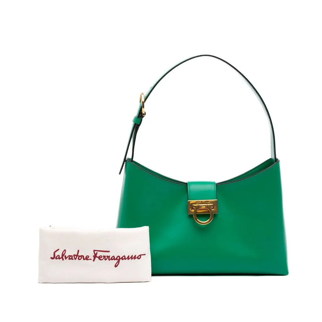 Salvatore Ferragamo Leather Gancini Trifolio Shoulder Bag Green Leather Good - Box View