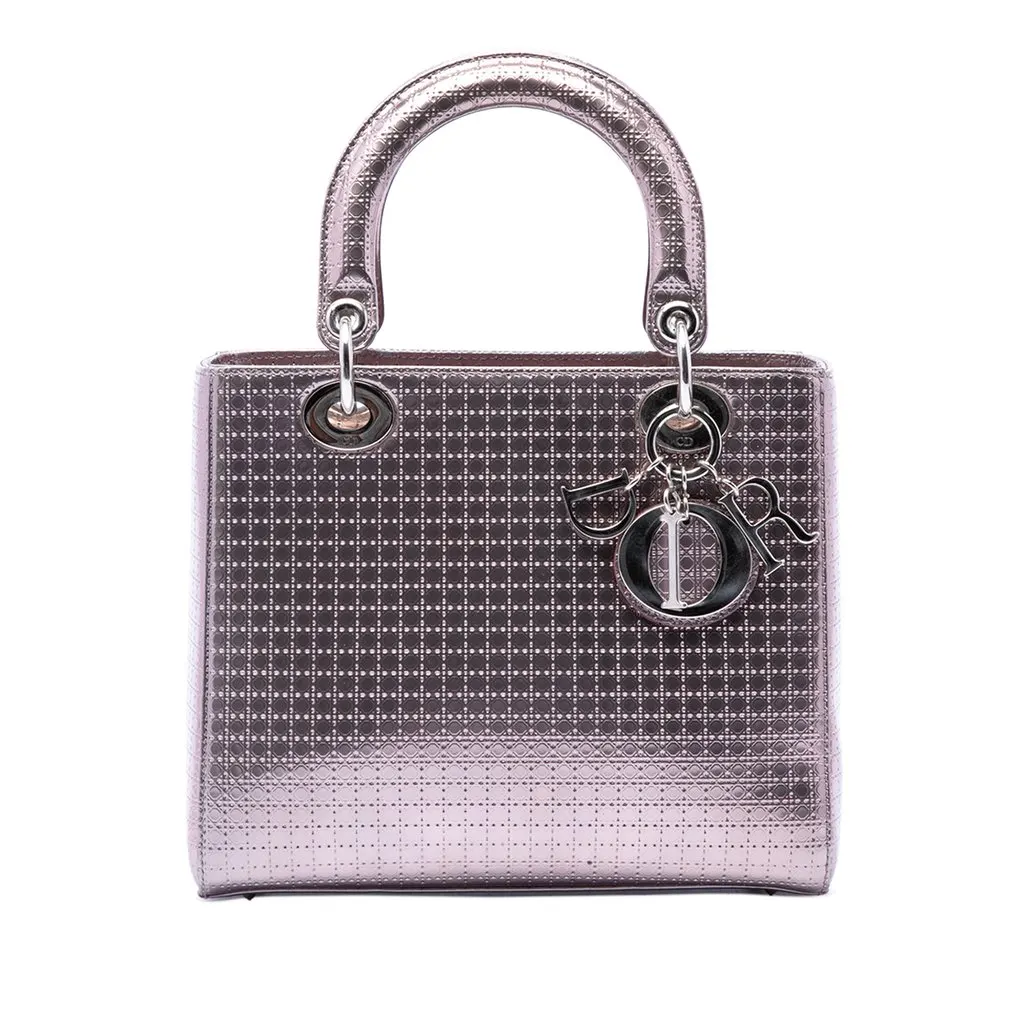 Dior Medium Metallic Patent Microcannage Lady Dior Purple Leather Very good - Front View