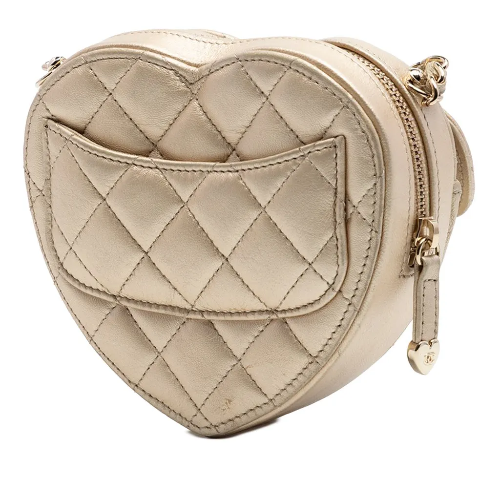 Chanel Mini Metallic Lambskin CC in Love Heart Crossbody Gold Leather Very good - Back View