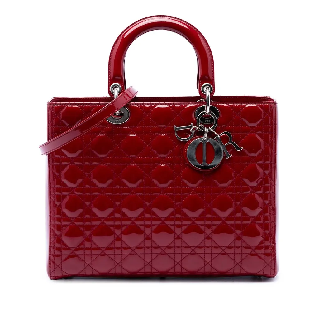 Dior Large Patent Cannage Lady Dior Red Leather Very good - Front View