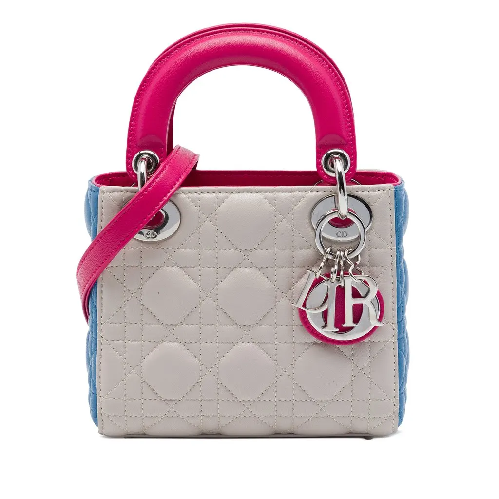 Dior Mini Tricolor Lambskin Cannage Lady Dior Brown Leather Very good - Front View