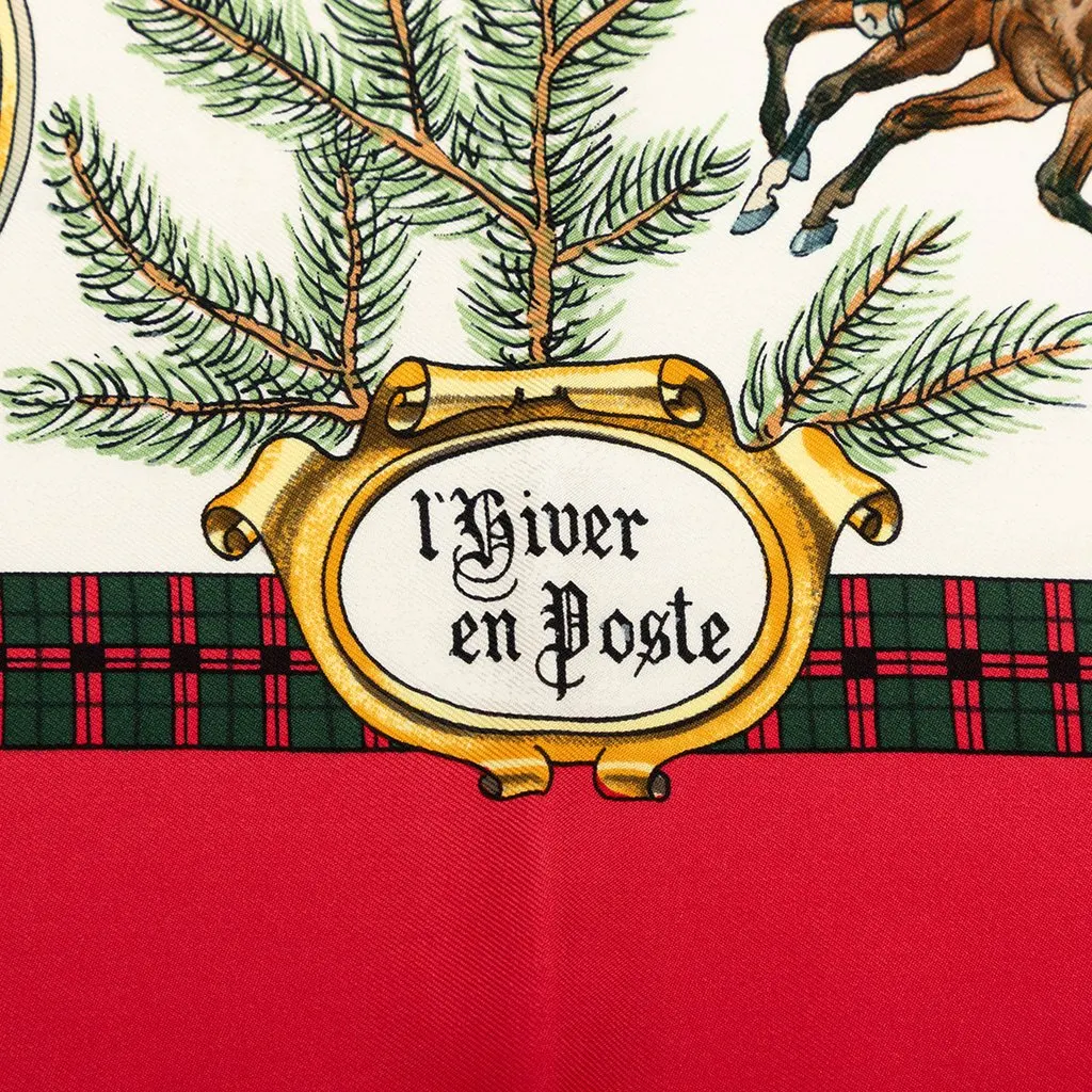 Hermès L Hiver en Poste Silk Scarf 90 White Good - Model View