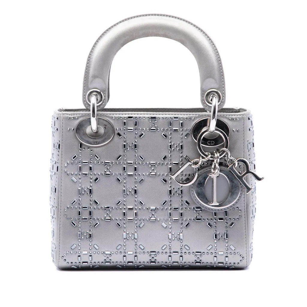 Dior Mini Satin Cannage Crystal Embellished Lady Dior MultiColor Very good - Front View