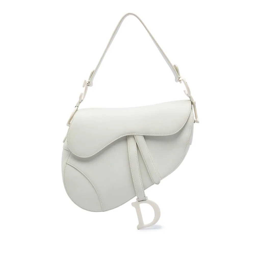 Dior Grained Calfskin Saddle Bag White Leather Very good - Front View