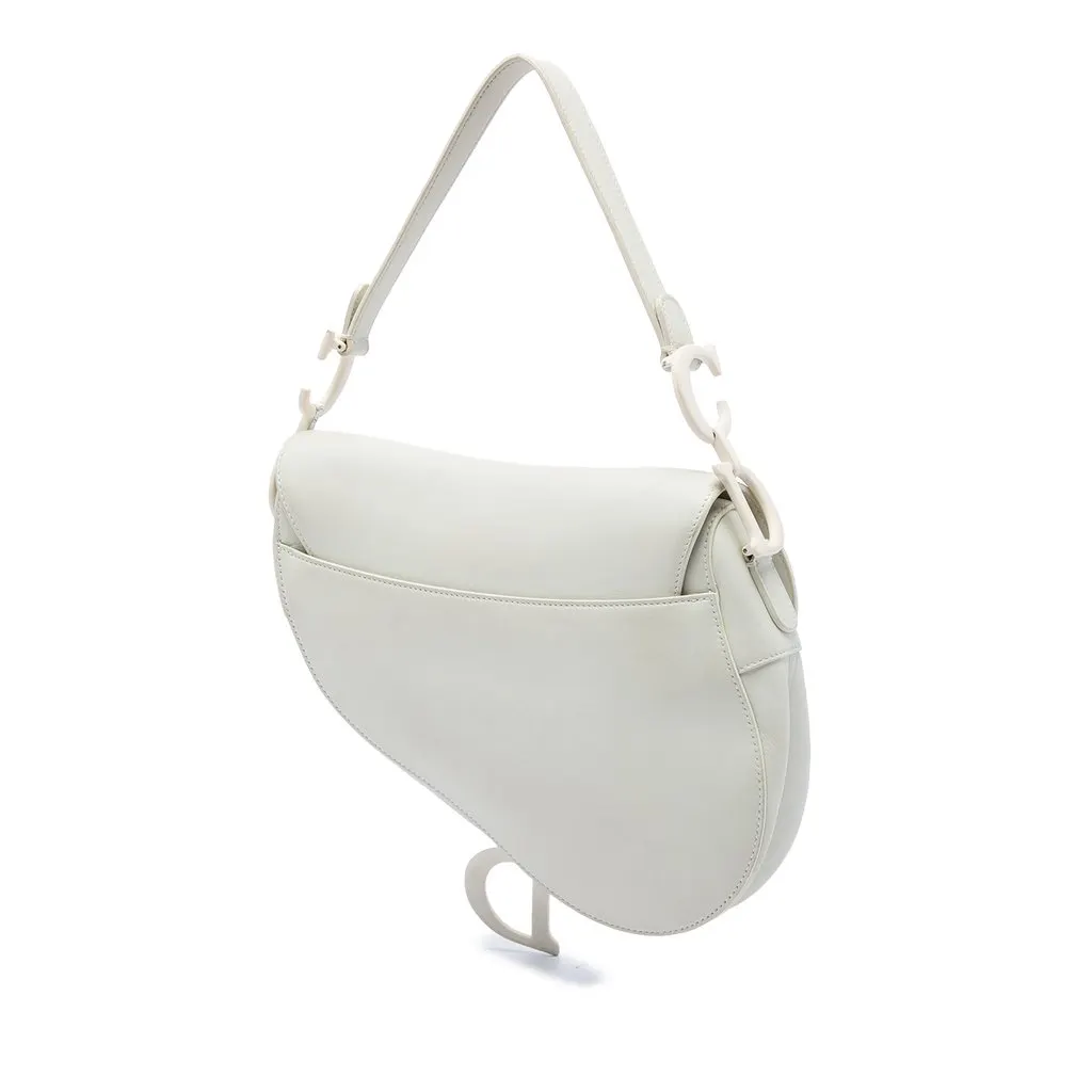 Dior Grained Calfskin Saddle Bag White Leather Very good - Back View