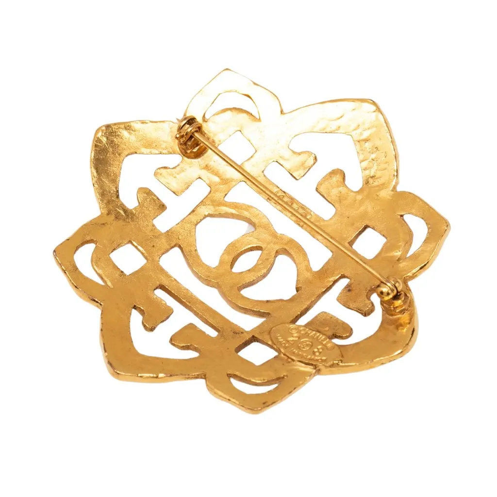 Chanel CC Gold Plated Filigree Brooch Gold Metal Very good - Back View