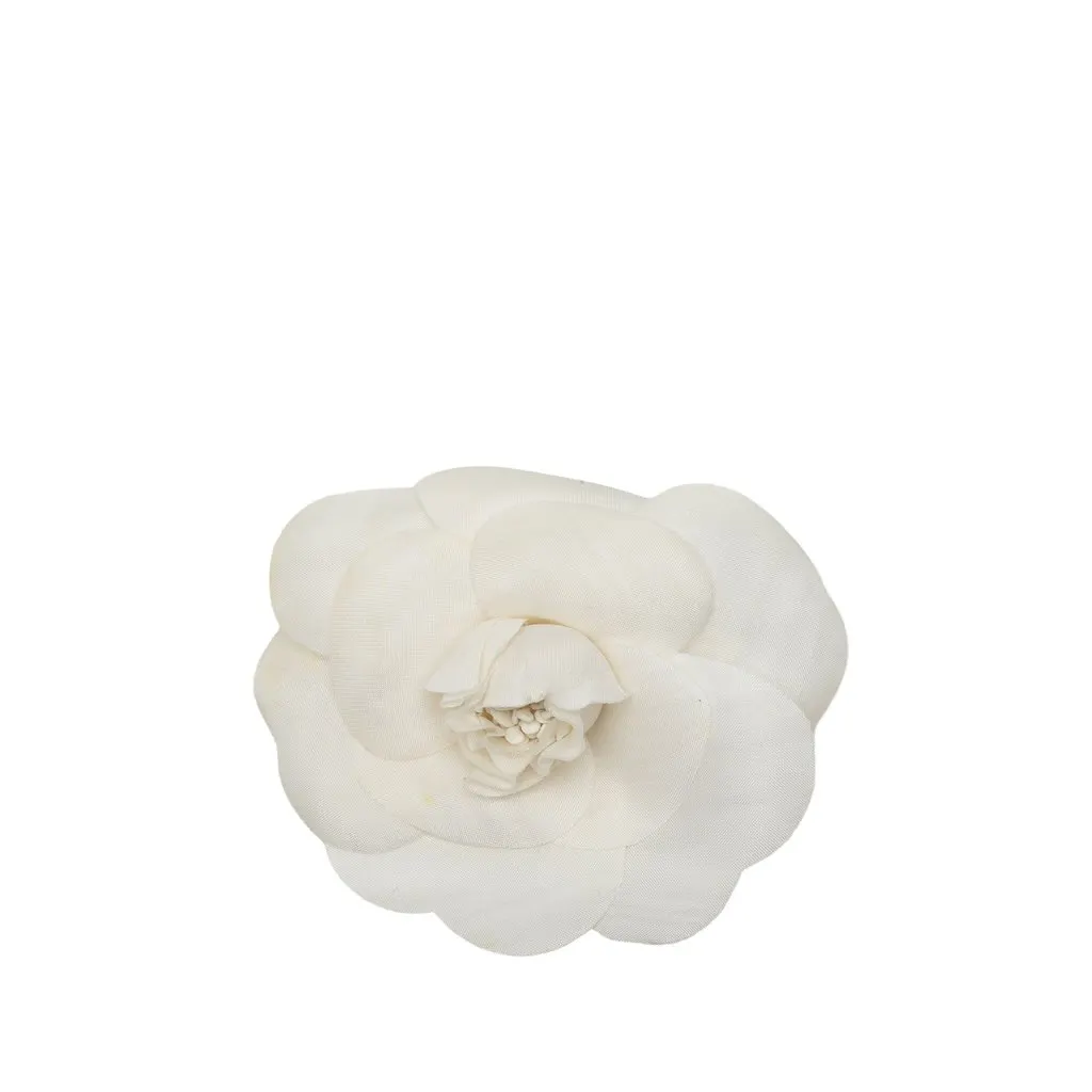 Chanel Canvas Camellia Brooch White Canvas Good - Front View