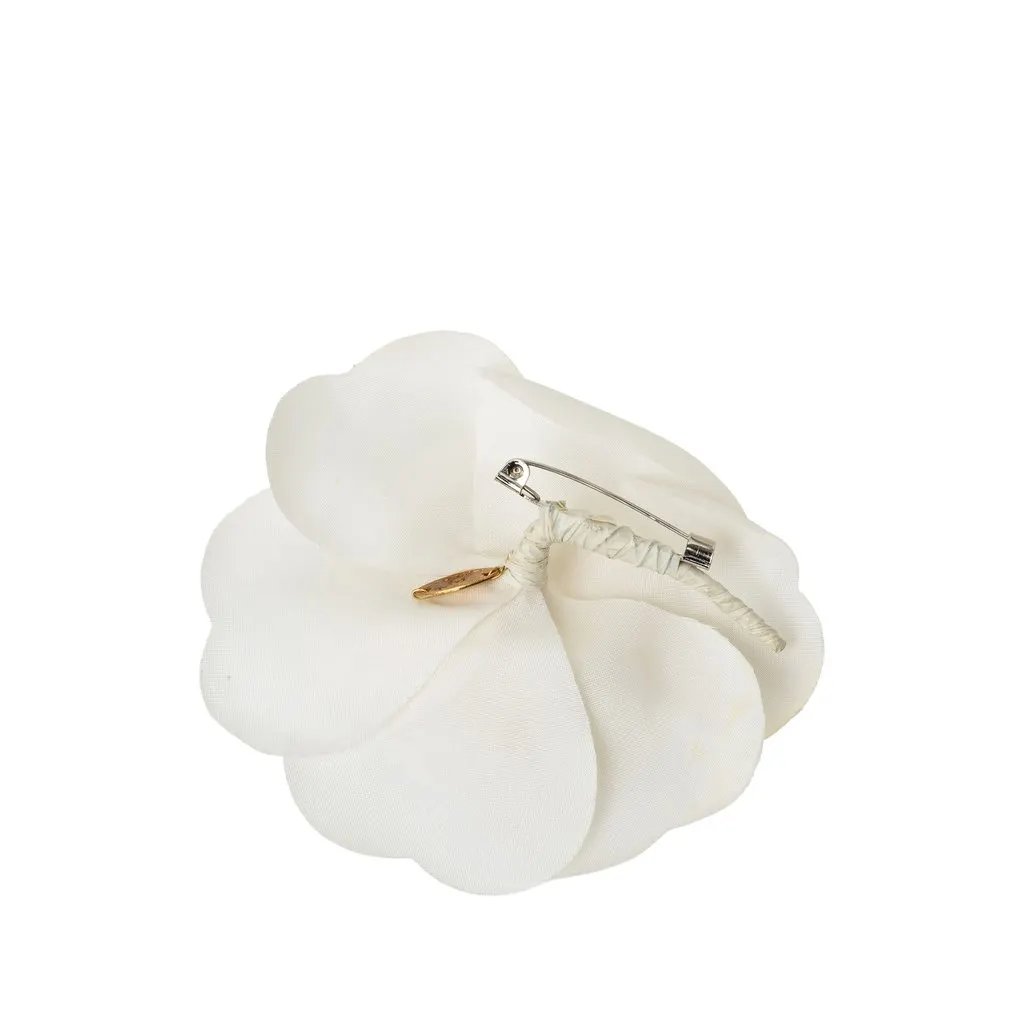 Chanel Canvas Camellia Brooch White Canvas Good - Back View