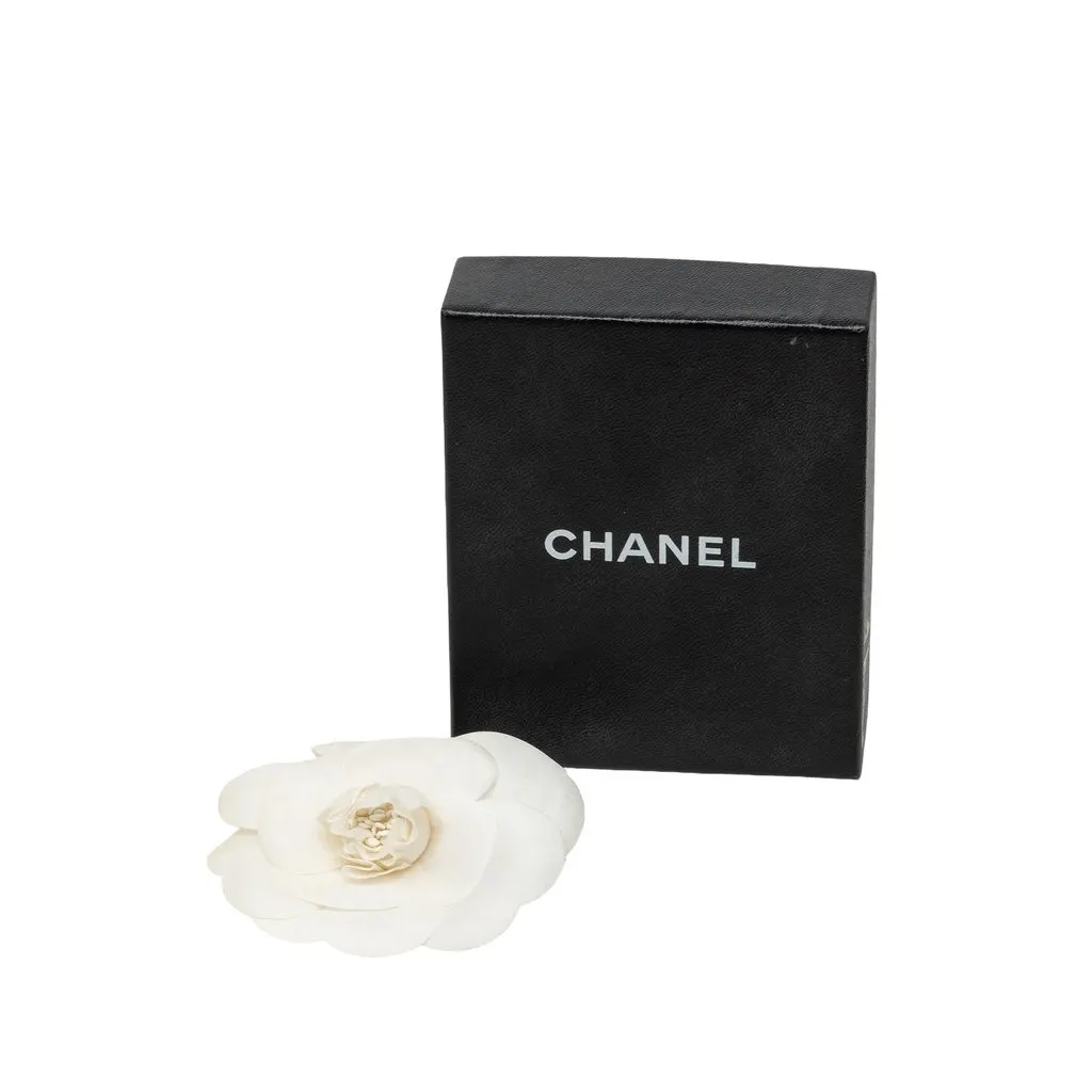 Chanel Canvas Camellia Brooch White Canvas Good - Box View