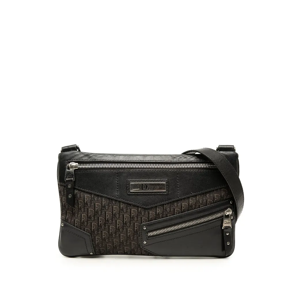 Dior Diorissimo Trotter Canvas Street Chic Shoulder Bag Black Very good - Front View