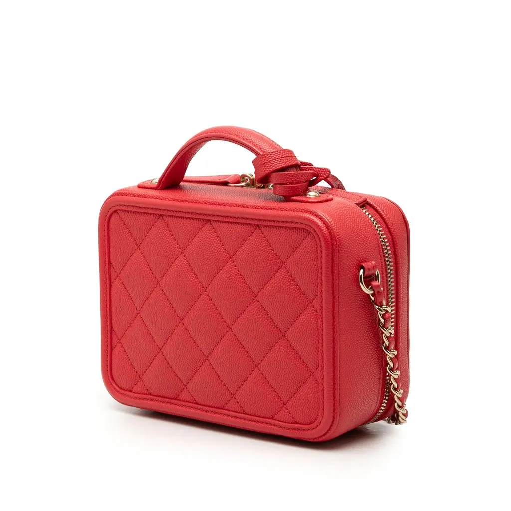 Chanel Small Caviar CC Filigree Vanity Case Red Leather Very good - Back View