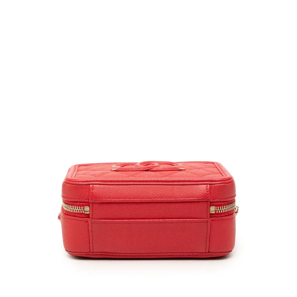 Chanel Small Caviar CC Filigree Vanity Case Red Leather Very good - Inside View