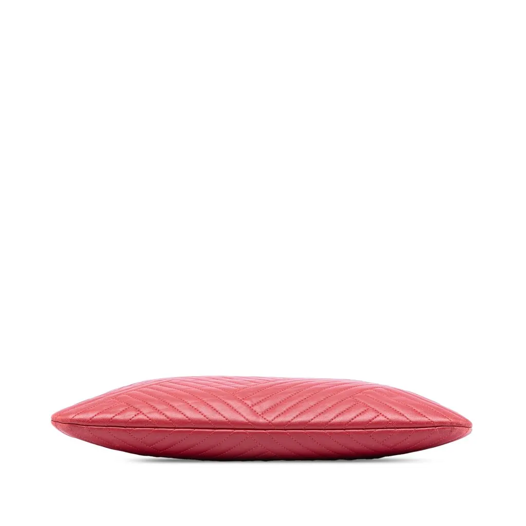 Chanel Large Diagonal Quilted Lambskin O Case Clutch Red Leather Very good - Inside View