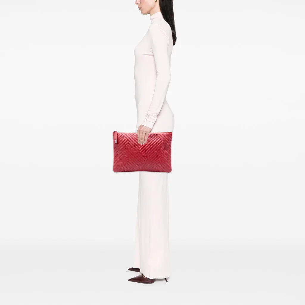 Chanel Large Diagonal Quilted Lambskin O Case Clutch Red Leather Very good - Box View
