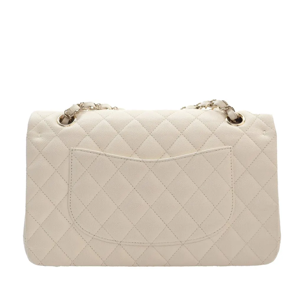 Chanel Medium Classic Caviar Double Flap White Leather Very good - Back View
