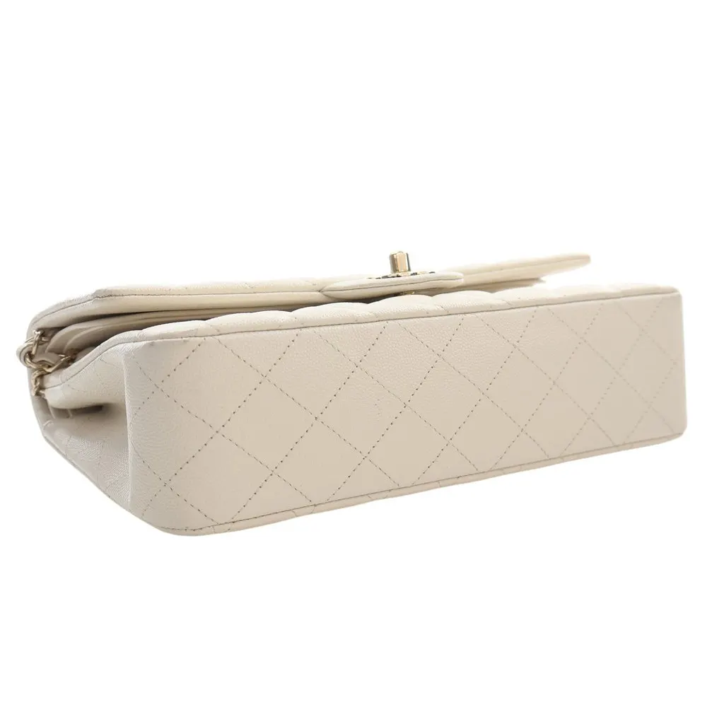 Chanel Medium Classic Caviar Double Flap White Leather Very good - Model View