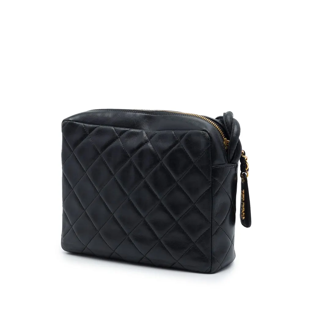 Chanel CC Quilted Lambskin Twisted Strap Crossbody Black Leather Very good - Back View