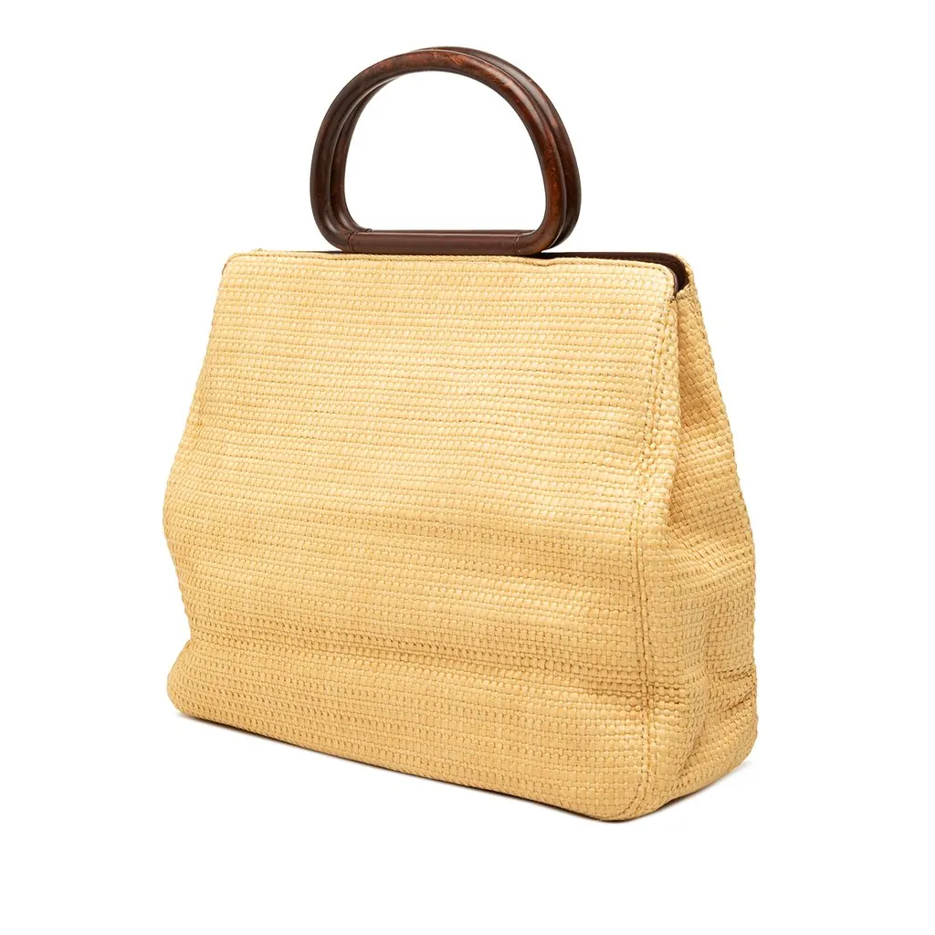 Chanel CC Raffia Wood Top Handle Tote Beige Very good - Back View