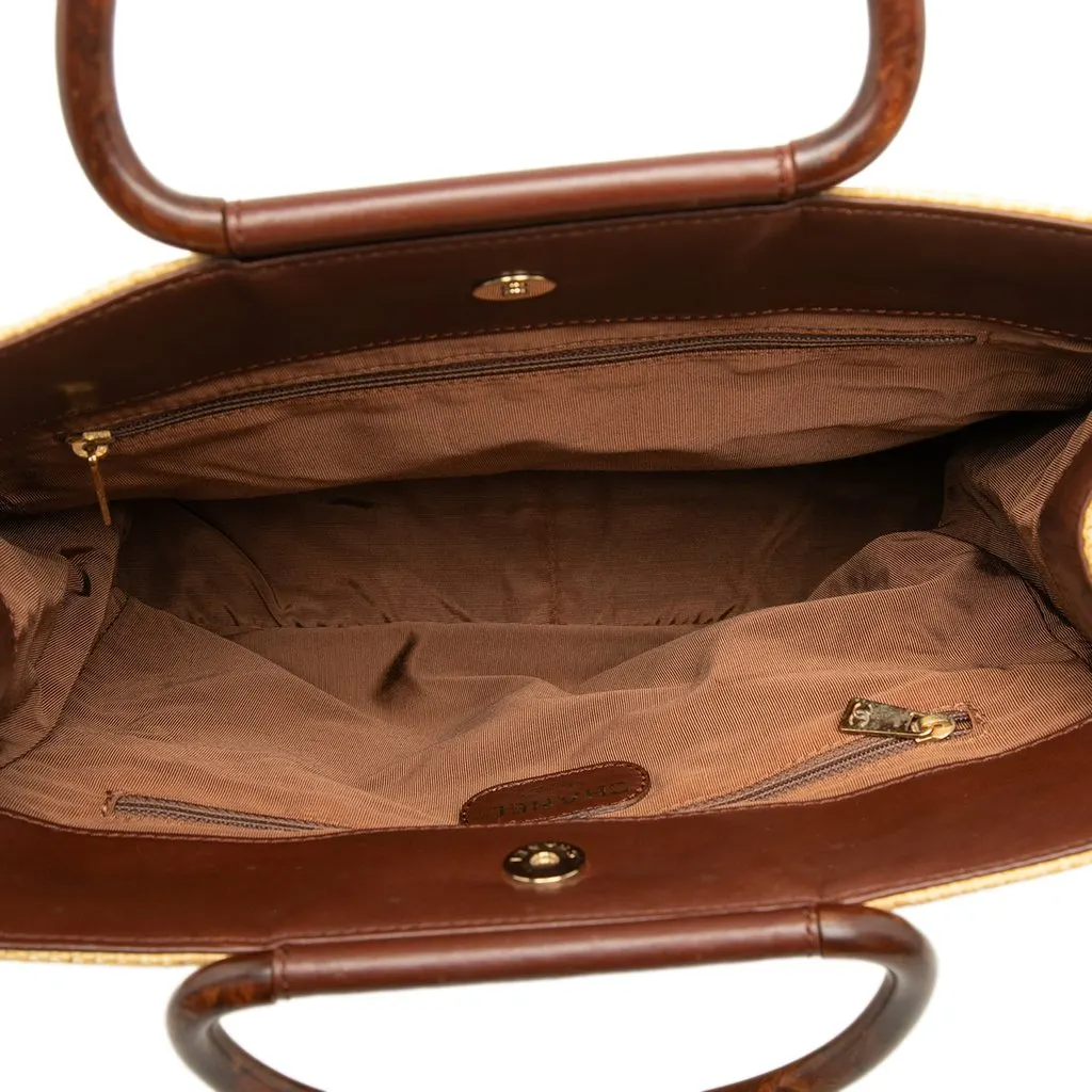 Chanel CC Raffia Wood Top Handle Tote Beige Very good - Model View