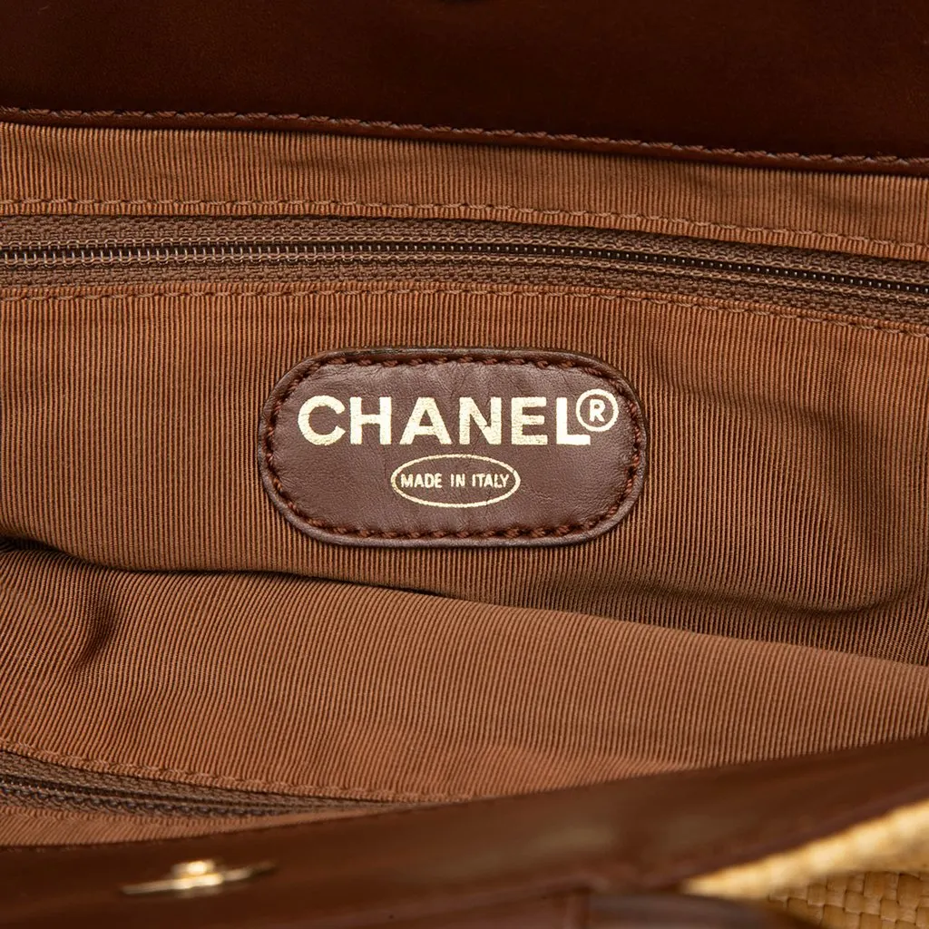Chanel CC Raffia Wood Top Handle Tote Beige Very good - Box View